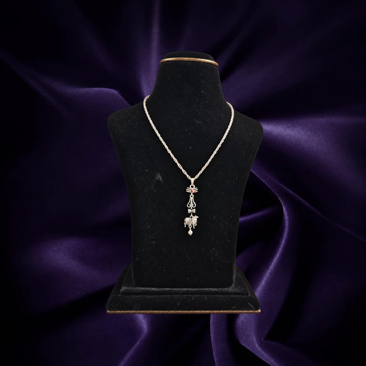 92.5 sterling silver Shiva Trishul Nandi pendant chain