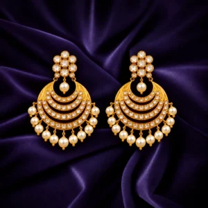 Traditional Chandbali earrings with white stones and pearl drops