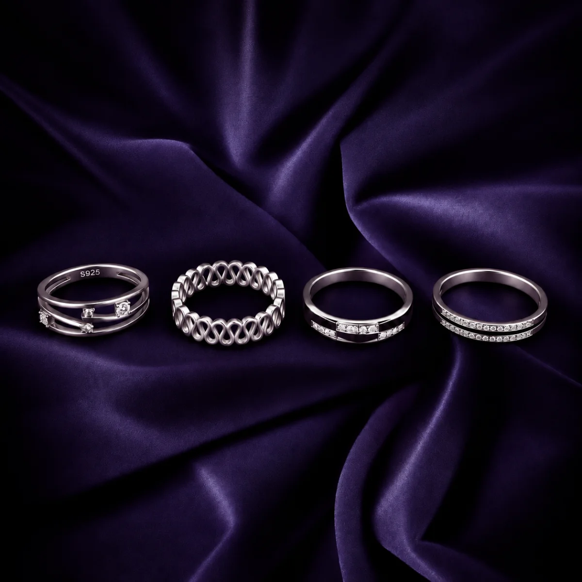Sterling silver S925 designer rings with stone and linked loop designs