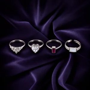 Sterling silver contemporary stone rings with heart and geometric designs