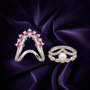 Pink stone and pearl fancy 92.5 sterling silver rings