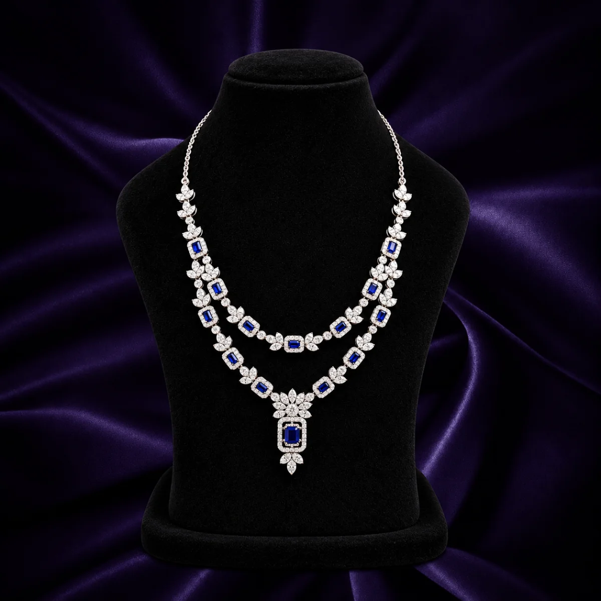 Silver blue stone double-layer necklace