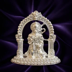 Silver Lord Hanuman idol with ornamental arch