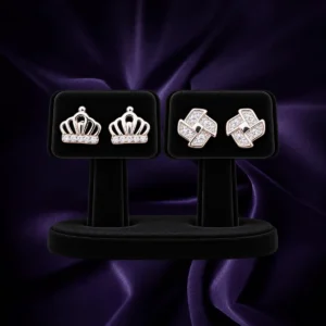 92.5 Sterling Silver crown and geometric stud earrings with clear stones
