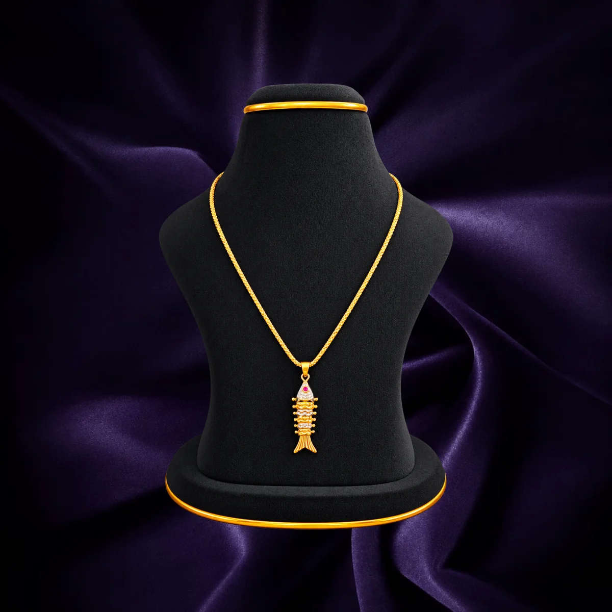 Fish pendant chain with gold plated finish