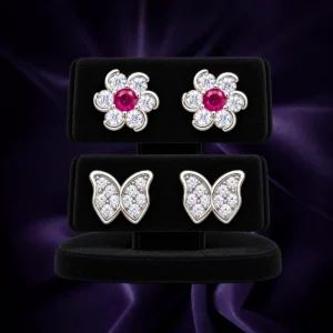Floral and butterfly 92.5 sterling silver stud earrings