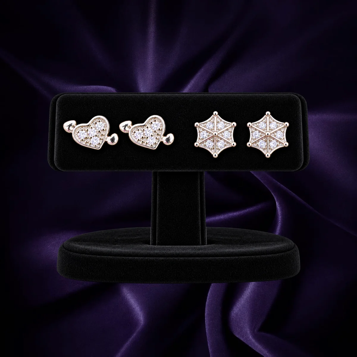 Heart and star 92.5 sterling silver stud earrings