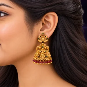 Traditional temple Buttalu earrings with dome-shaped Jhumka design