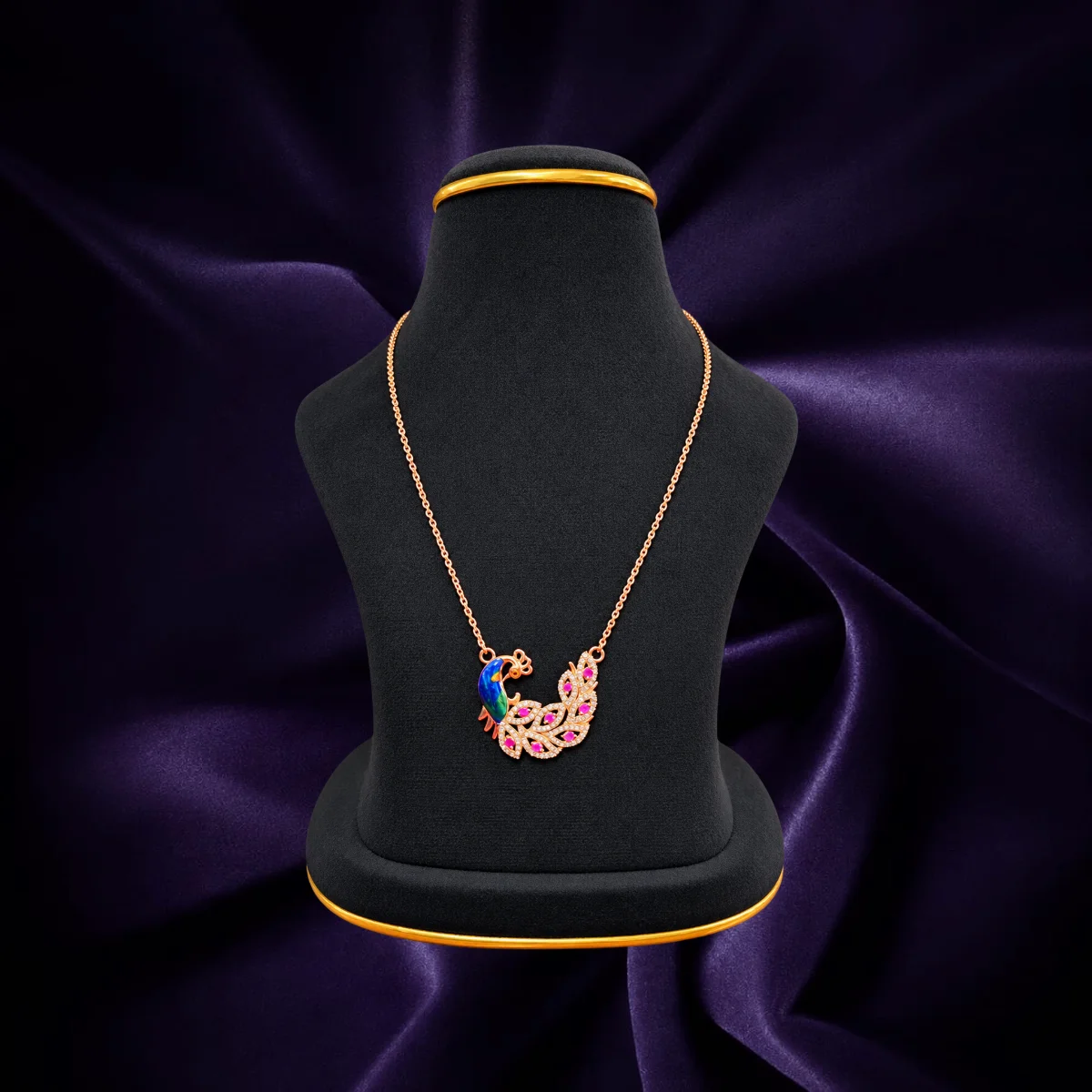 Peacock fancy chain with blue green and pink stone detailing