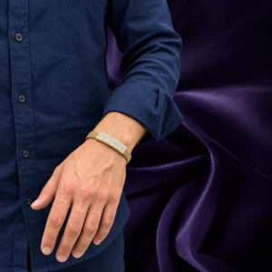 Rectangular stone-set 92.5 silver wrist band for men